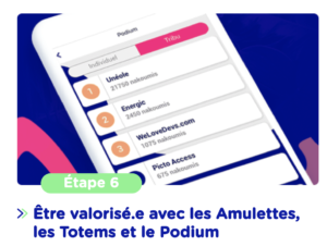 étape 6 application energic : être valorisé.e avec les amulettes, les totems et le podium